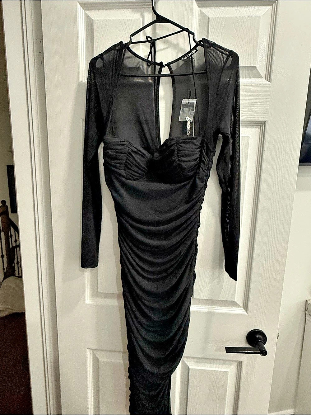 Fashion Nova Black Ruched Long Sleeve Dress